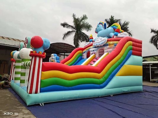 Gökkuşağı Atı İki Paralel Kanal Şeker Şekilli Sütunlarla Şişme Kaydırmalar