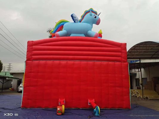 Gökkuşağı Atı İki Paralel Kanal Şeker Şekilli Sütunlarla Şişme Kaydırmalar