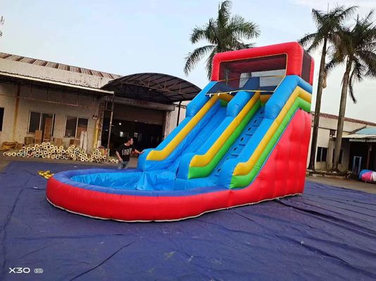 Yaz Mavi Turuncu Havuzlu Şişme Su Kaydırmaları