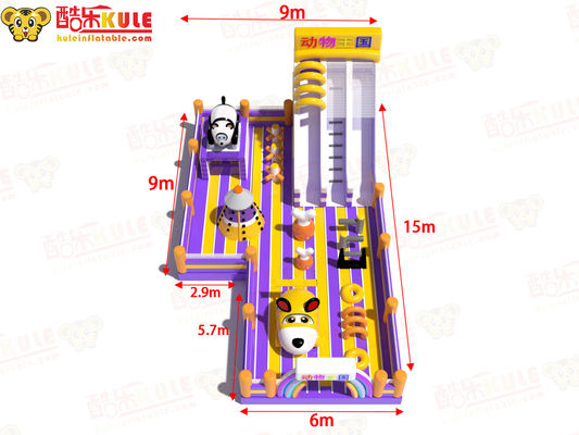 Hayvanlar Tema Parkı Oyun Alanı İki Kaydırmalı Şişme Atlama Kalesi