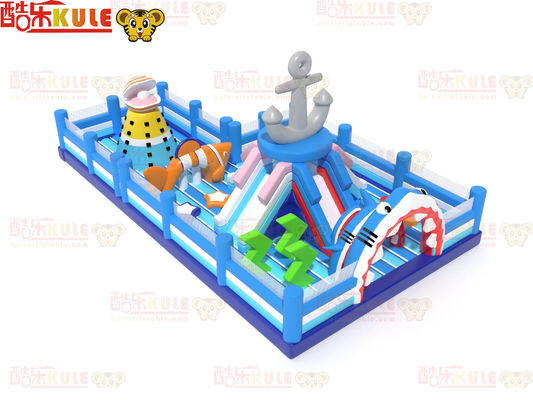 Mavi Okyanus Teması Köpekbalığı Çıkış Çizgilerle Şişme Sıçrama Oyun Alanı