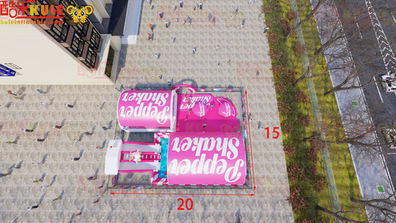 Taman bermain air berwarna merah muda 20*15m untuk merasakan musim panas