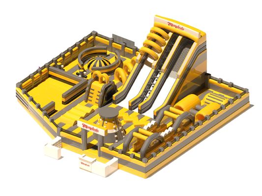 Kapalı Oyun Alanı Şişme Kaleler Sarı Gri Kaydırmalarla