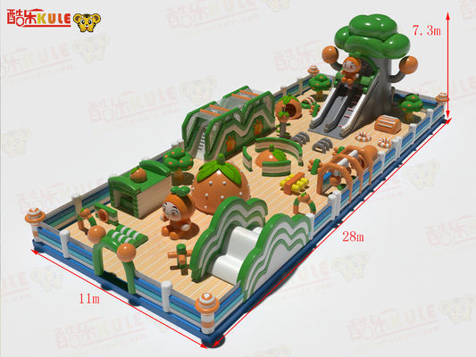 Çocuklar oyun alanı sıçrayışlı şişme kaleler Yeşil Turuncu 28*11*7.3m