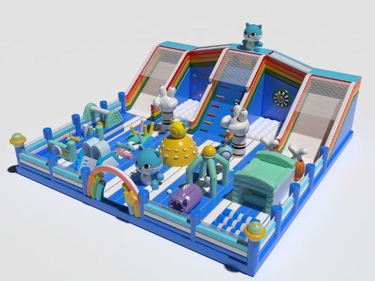 Cat Park Children Inflatable Bouncy Castle Mavi Beyaz renk Customized