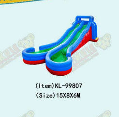 Ticari Açık Hava Şişme İki Şeritli Su Kaydırmaları Havuzla