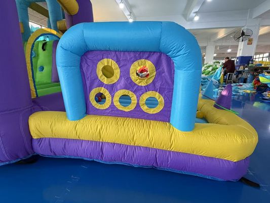 Polyester Oxford Inflatable Ungu Kuning Biru Slide Dengan Toss Play