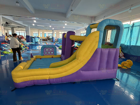 Polyester Oxford Inflatable Ungu Kuning Biru Slide Dengan Toss Play