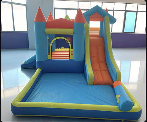 Polyester Oxford Inflatable Blue and Orange Water Slide Untuk Anak-anak Taman Hiburan