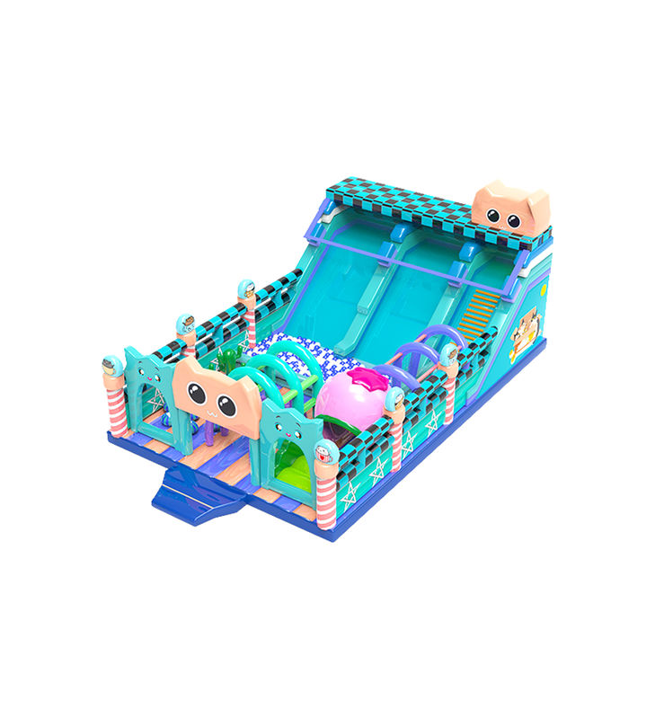 Blue Color Big Slide With Ball Pool Children Fun Park