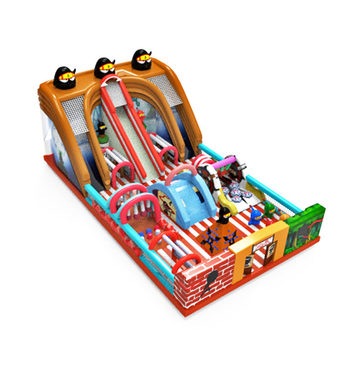 Merah dan Hijau Disesuaikan IP Warna Anak Taman Hiburan Inflatable Slide Bouncy